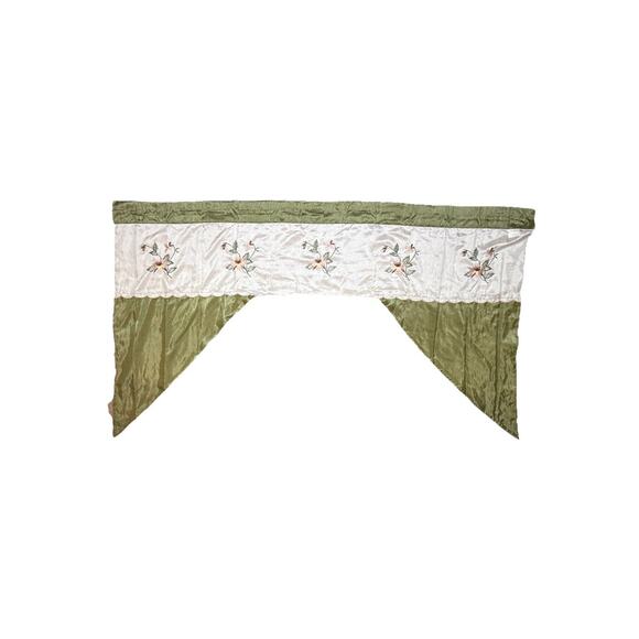 Set of 3 Beautiful Faux Silk Short Curtains Valances Panels Green Pink White - Picture 2 of 6